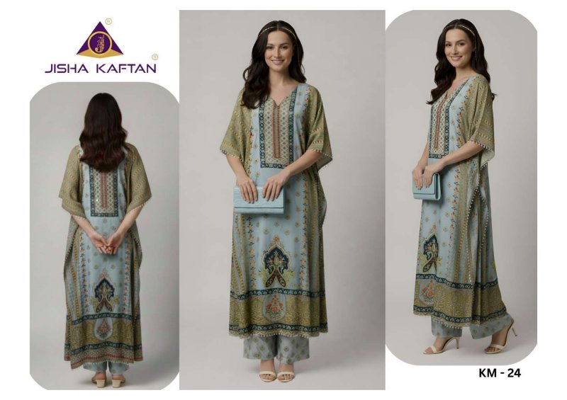 Kaftan Co Ord Set With Value Addition Vol 4 By Jisha Poly Feather Silk Kaftan 